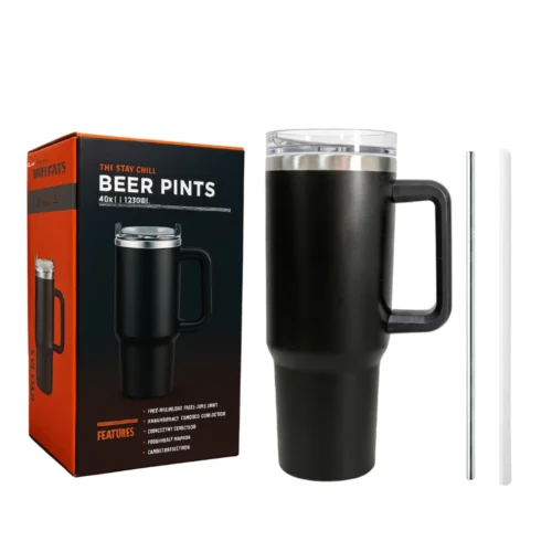 Black Tumbler Bottle with Lid & 2 Straw | 1200ml