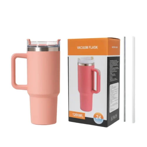 Pink Tumbler Bottle with Lid & 2 Straw | 1200ml
